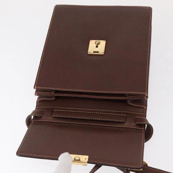 GUCCI Shoulder Bag Leather Gold Brown Auth 155188 - Picture 10 of 16